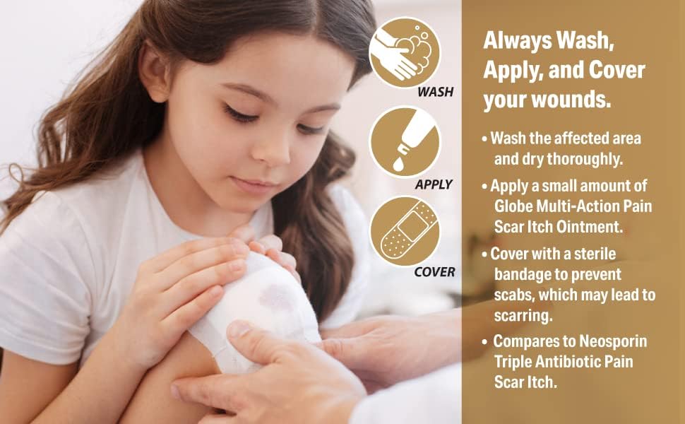 Globe (Paquete de 4) Ungüento Antibiótico para Cicatrices, Alivio del Dolor y Picazón con Neomicina, Bacitracina, Pramoxina HCl y Polimixina B para - imagen 3