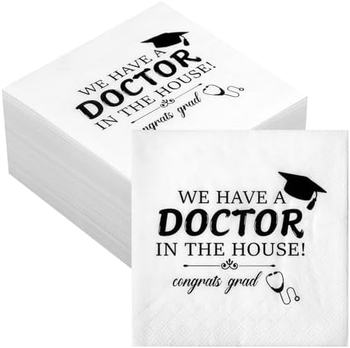Servilletas Jetec Tenemos un Doctor en Casa 100 Piezas Blancas y Negras para Graduación de Medicina, Fiesta de Regalo Clase 2026 - imagen 1