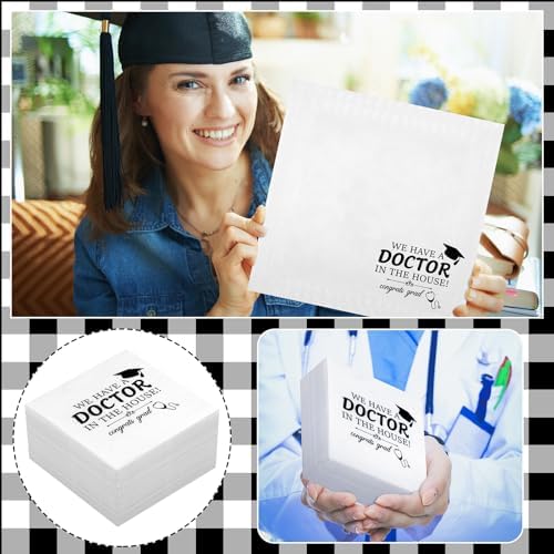 Servilletas Jetec Tenemos un Doctor en Casa 100 Piezas Blancas y Negras para Graduación de Medicina, Fiesta de Regalo Clase 2026 - imagen 5