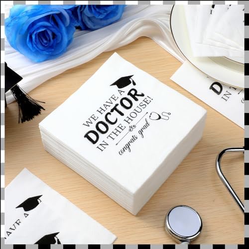 Servilletas Jetec Tenemos un Doctor en Casa 100 Piezas Blancas y Negras para Graduación de Medicina, Fiesta de Regalo Clase 2026 - imagen 6