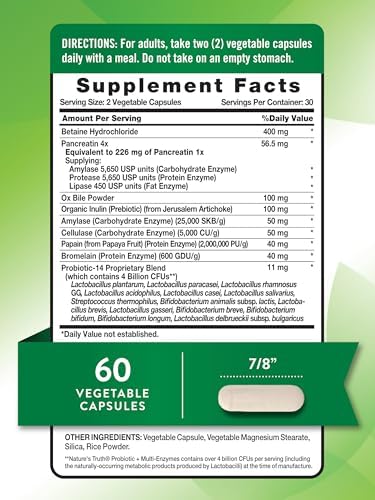 Probióticos con Enzimas de Nature's Truth | 60 Cápsulas | Suplemento Digestivo No Transgénico y Sin Gluten para Hombres y Mujeres - imagen 2