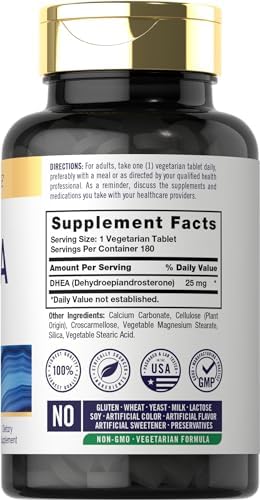 Suplemento de DHEA Carlyle para Mujeres y Hombres | 25mg | 180 Tabletas | Vegetariano, No Transgénico y Libre de Gluten - imagen 2