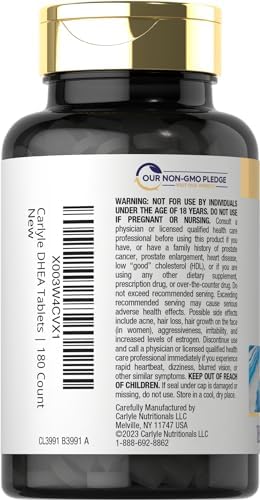 Suplemento de DHEA Carlyle para Mujeres y Hombres | 25mg | 180 Tabletas | Vegetariano, No Transgénico y Libre de Gluten - imagen 3