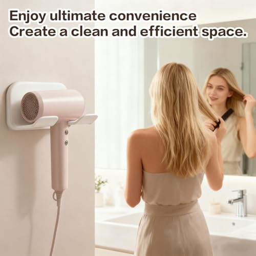 Soporte de Secador de Pelo Universal Mioluo, Montaje en Pared, Organizador de Cable, Autoadhesivo sin Perforación para Baño (1PCS, Blanco) - imagen 8