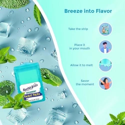 Mountain Breeze Higienizante Bucal Sin Azúcar, Strips de Menta Especiada (24 Strips por Cassette) - Paquete de 1 (3 Cassettes) NUEVO - imagen 8