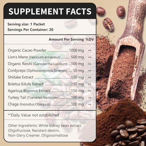 CANLIST Café Orgánico 9 en 1 en Polvo de Hongo con Melena de León, Chaga, Cordyceps, Reishi y Shiitake para Enfoque Cognitivo, Soporte Inmunológico y - imagen 2