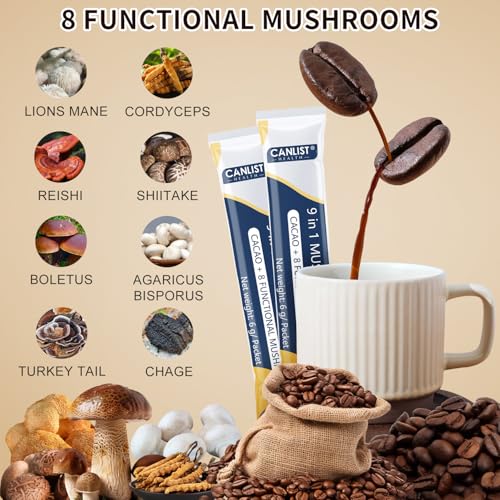 CANLIST Café Orgánico 9 en 1 en Polvo de Hongo con Melena de León, Chaga, Cordyceps, Reishi y Shiitake para Enfoque Cognitivo, Soporte Inmunológico y - imagen 3