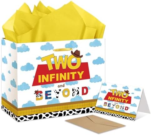 Bolsa de Regalo RTMISA Dos Infinito y Más Allá con Papel de Seda y Tarjeta de Felicitación para Cumpleaños de Niño de 2 Años - Decoraciones y - imagen 1