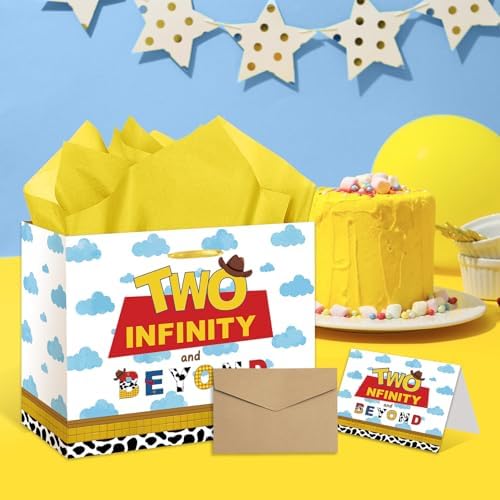 Bolsa de Regalo RTMISA Dos Infinito y Más Allá con Papel de Seda y Tarjeta de Felicitación para Cumpleaños de Niño de 2 Años - Decoraciones y - imagen 6