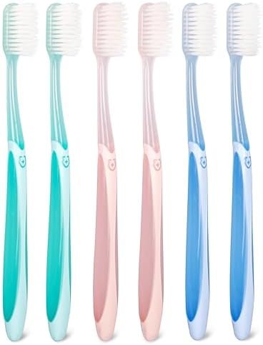 Cepillos de Dientes Extra Suaves QIANTAIYING 6 Piezas, Cabeza Regular (3 Colores - 2 de Cada Uno) Cerdas Tapered para Dientes Sensibles y Cuidado de - imagen 1