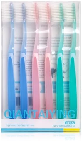 Cepillos de Dientes Extra Suaves QIANTAIYING 6 Piezas, Cabeza Regular (3 Colores - 2 de Cada Uno) Cerdas Tapered para Dientes Sensibles y Cuidado de - imagen 7