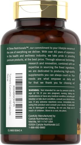 Suplemento de Cúrcuma y Curcumina Tahoe Nutritionals | 150 Cápsulas | Complejo con Pimienta Negra | Sin OGM y Libre de Gluten - imagen 3