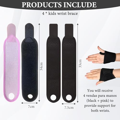 Férulas para Muñeca Panthra para Niños, 4 Piezas, Soporte Nocturno Ajustable, Compresión, Ideal para Sueño y Deportes (Rosa+Negro) - imagen 3