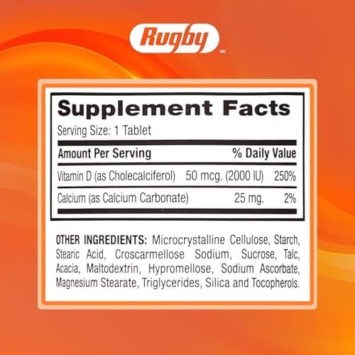Rugby Vitamina D3 2000 IU (50 mcg) - Suplemento diario sin gluten para huesos, dientes y salud inmunológica, 100 tabletas - imagen 8