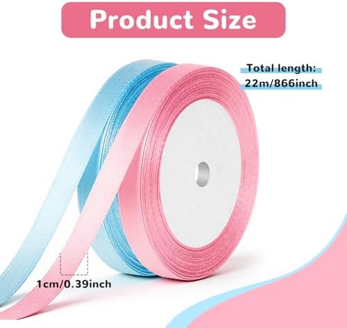 LIQWEI 2 Rollos de Cinta Rosa y Azul, Cinta de Satén Doble Cara para Regalos, Manualidades, Flores, Pasteles de Cumpleaños y Decoraciones de Fiesta - imagen 5