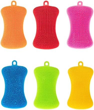 Esponjas de Silicón para Lavar Platos, 6 Piezas Reutilizables, Esponjas de Limpieza Doble Cara, Multicolor, Antiadherentes para Platos, Frutas y - imagen 1