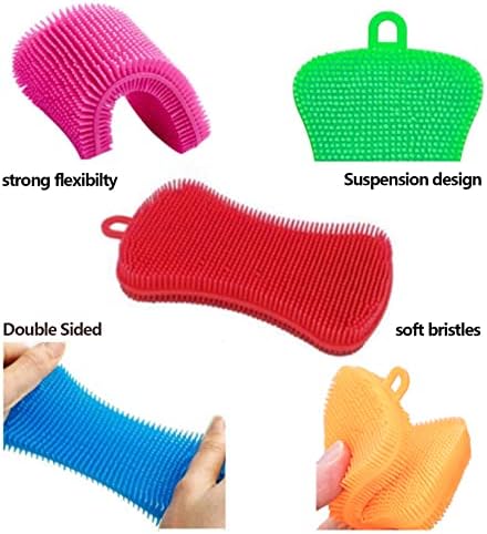 Esponjas de Silicón para Lavar Platos, 6 Piezas Reutilizables, Esponjas de Limpieza Doble Cara, Multicolor, Antiadherentes para Platos, Frutas y - imagen 3