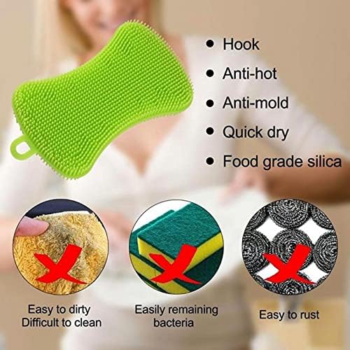 Esponjas de Silicón para Lavar Platos, 6 Piezas Reutilizables, Esponjas de Limpieza Doble Cara, Multicolor, Antiadherentes para Platos, Frutas y - imagen 4