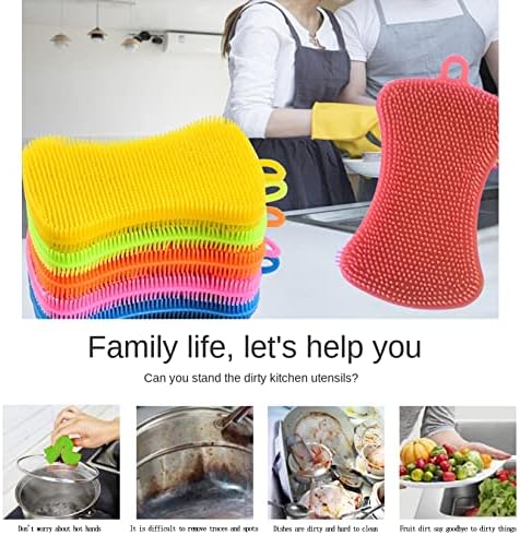 Esponjas de Silicón para Lavar Platos, 6 Piezas Reutilizables, Esponjas de Limpieza Doble Cara, Multicolor, Antiadherentes para Platos, Frutas y - imagen 5