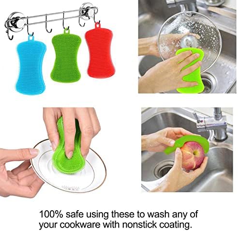 Esponjas de Silicón para Lavar Platos, 6 Piezas Reutilizables, Esponjas de Limpieza Doble Cara, Multicolor, Antiadherentes para Platos, Frutas y - imagen 6