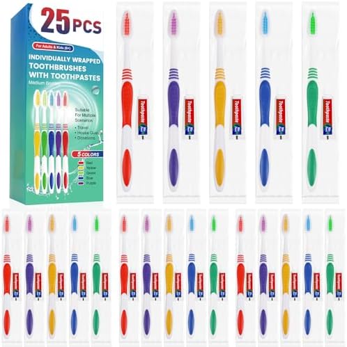 Cepillos de Dientes Desechables Navona 25 Piezas con Pasta Dental, Perfectos para Viajes y Hoteles, Mango Ergonómico y Cerda Suave Media - imagen 1