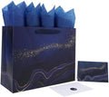 Set de Bolsa de Regalo Grande de Mármol Azul de 13'' con Manijas, Tarjeta de Felicitación, Papel de Seda y Stickers para Hombres, Niños y Fiestas - imagen 1