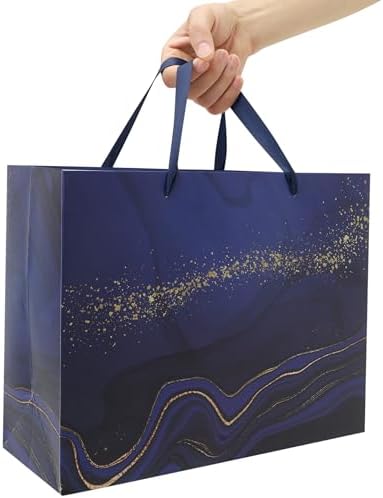 Set de Bolsa de Regalo Grande de Mármol Azul de 13'' con Manijas, Tarjeta de Felicitación, Papel de Seda y Stickers para Hombres, Niños y Fiestas - imagen 6