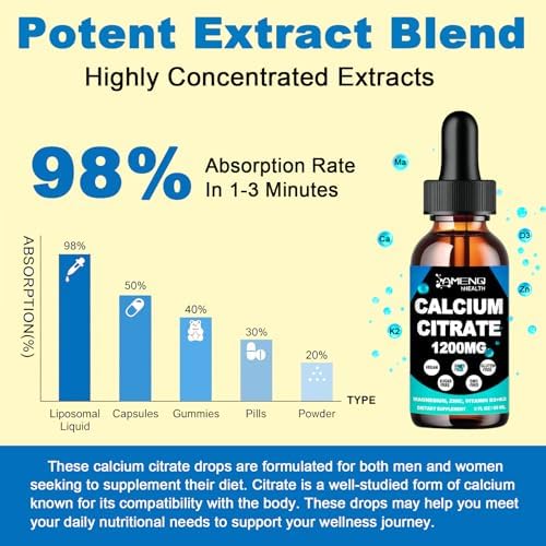 Calcio Citrato 1200 mg con Vitamina D3 K2 - Gotas Líquidas para Huesos y Dientes, Alta Absorción, Vegano, Sin Azúcar, No Transgénico - imagen 4