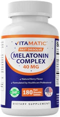 Vitamatic Complejo de Melatonina de Rápida Disolución 40 mg – Sabor a Frutos Rojos – 180 Tabletas | Con Remolacha, Manzanilla y Extracto de - imagen 1