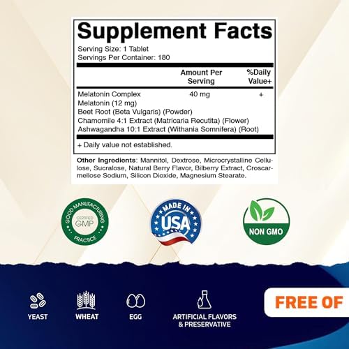 Vitamatic Complejo de Melatonina de Rápida Disolución 40 mg – Sabor a Frutos Rojos – 180 Tabletas | Con Remolacha, Manzanilla y Extracto de - imagen 2