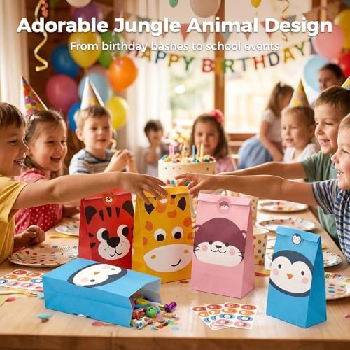 Bolsas de Fiesta para Animales Pequeños JOHOUSE, 24 Piezas, 4.7x 3.1x 8.7, con Stickers, Bolsas de Regalo para Cumpleaños, Decoraciones para Fiestas - imagen 5