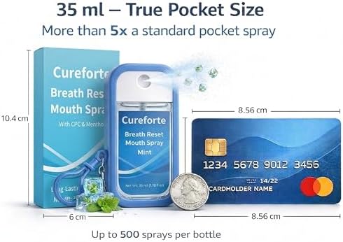Cureforte Spray Bucal Breath Reset – Antiséptico Oral OTC, Alivia la Boca Seca – Fórmula CPC + Glicerina, Sin Alcohol, Sin Azúcar – 1.18 Fl Oz (35mL) - imagen 3