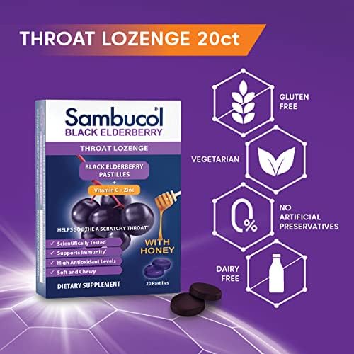 Pastillas para la Garganta Sambucol de Saúco Negro - con Saúco Negro, Vitamina C, Zinc y Miel, Alivia Gargantas Irritadas, Alto en Antioxidantes, Sin - imagen 2
