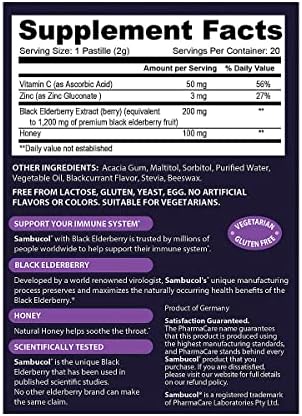 Pastillas para la Garganta Sambucol de Saúco Negro - con Saúco Negro, Vitamina C, Zinc y Miel, Alivia Gargantas Irritadas, Alto en Antioxidantes, Sin - imagen 7