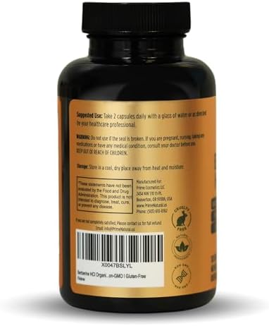 NATURAL Berberina HCl 600mg, Canela de Ceilán Orgánica 400mg, Cúrcuma Orgánica 200mg, Jengibre Orgánico 130mg, Vinagre de Manzana Orgánico 65mg, Raíz - imagen 2