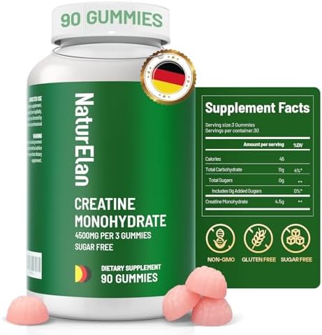 Gomitas de Creatina Monohidratada NaturElan, Sin Azúcar, Veganas, Sin Gelatina, Suplemento Pre Entreno para Crecimiento Muscular y Recuperación Rápida - imagen 1