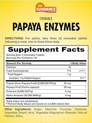 Sundance Enzimas de Papaya | 100 Tabletas Masticables | Sabor Tropical Natural | Suplemento Vegetariano, Sin OGM y Sin Gluten - imagen 2