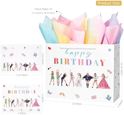 Bolsas de Regalo Grandes Crisky para Cumpleaños de Mujeres con Papel de Seda y Tarjeta, para Amantes de la Música, 13 - imagen 2