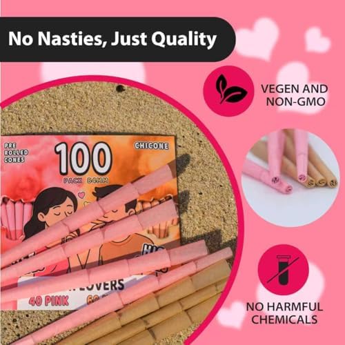 Paquete de 100 Conos para Enrollar | Conos Naturales de Papel para Enrollar de Larga Duración | Papeles para Enrollar de 84mm | 40 Conos Rosas + 60 - imagen 3