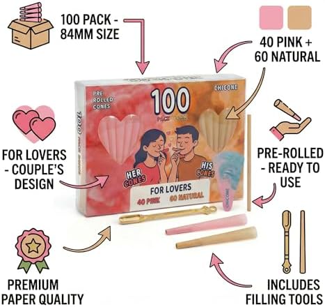 Paquete de 100 Conos para Enrollar | Conos Naturales de Papel para Enrollar de Larga Duración | Papeles para Enrollar de 84mm | 40 Conos Rosas + 60 - imagen 6