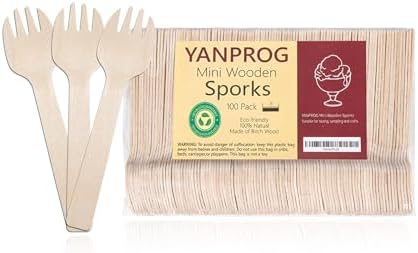 YANPROG Mini Sporks de Madera Desechables 4 - 100 Piezas de Cucharas y Tenedores de Abeto Biodegradables para Fiestas, Bodas y Campamentos - imagen 1
