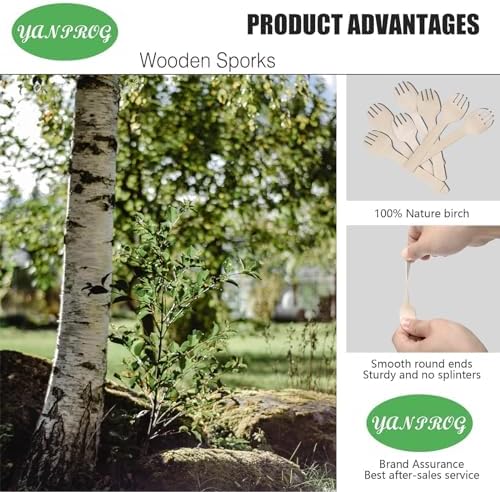 YANPROG Mini Sporks de Madera Desechables 4 - 100 Piezas de Cucharas y Tenedores de Abeto Biodegradables para Fiestas, Bodas y Campamentos - imagen 2