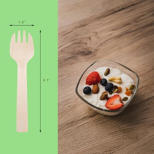 YANPROG Mini Sporks de Madera Desechables 4 - 100 Piezas de Cucharas y Tenedores de Abeto Biodegradables para Fiestas, Bodas y Campamentos - imagen 6