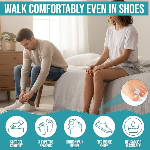Iconikal Paquete de 8 Separadores de Dedos de Gel, Medianos, Cojín para Juanetes y Corrector para Alivio del Dolor en los Pies - imagen 2