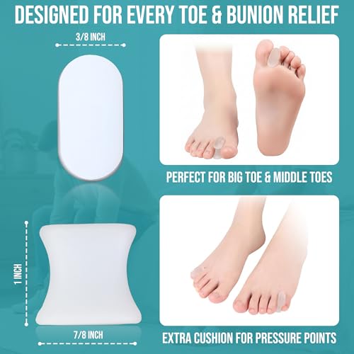 Iconikal Paquete de 8 Separadores de Dedos de Gel, Medianos, Cojín para Juanetes y Corrector para Alivio del Dolor en los Pies - imagen 3
