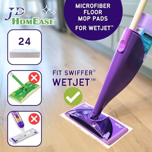 Pads de Microfibra Premium JD HOMEASE para Swiffer WetJet - Súper Absorbentes, Sin Pelusa, Duraderos - 11 x 5.5 - 24 Piezas, Seguros para Madera, - imagen 2