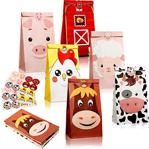 Dianelhall 30 Piezas de Bolsas de Regalo para Fiesta de Granja 9.5 x 5.2 Pulgadas, Bolsas de Dulces de Animales para Pascua, 6 Diseños - imagen 1