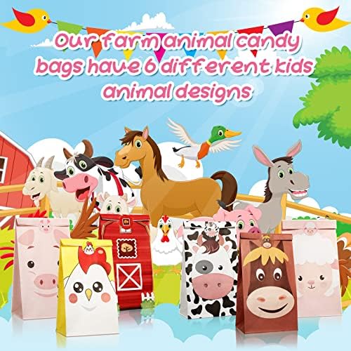 Dianelhall 30 Piezas de Bolsas de Regalo para Fiesta de Granja 9.5 x 5.2 Pulgadas, Bolsas de Dulces de Animales para Pascua, 6 Diseños - imagen 3