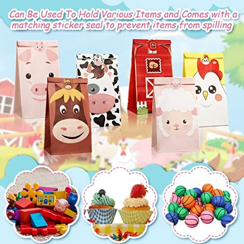 Dianelhall 30 Piezas de Bolsas de Regalo para Fiesta de Granja 9.5 x 5.2 Pulgadas, Bolsas de Dulces de Animales para Pascua, 6 Diseños - imagen 5