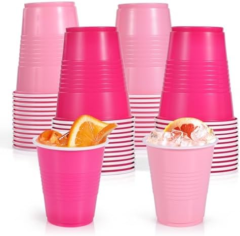 YINCL [50 Pzs] Vasos Desechables de Plástico Rosa - Vasos de 12 OZ para Fiestas, Decoraciones para Despedida de Soltera y Cumpleaños Rosa - imagen 1